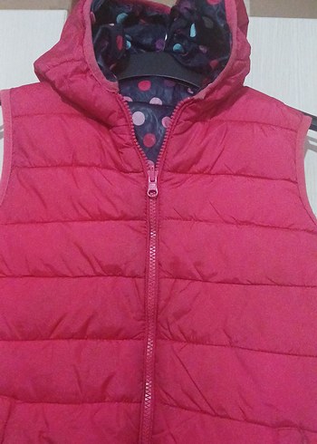 7-8 Yaş Kız Çocuk Kapüşonlu Pembe Mont Yelek - Görsel 2