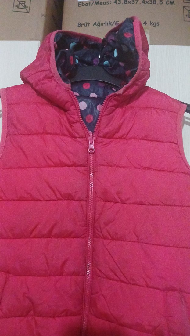 7-8 Yaş Kız Çocuk Kapüşonlu Pembe Mont Yelek - Görsel 2