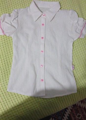 10 Yaş Kız Çocuk Beyaz Kısa Kollu Gömlek - Görsel 2