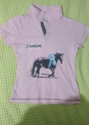 Kız Çocuk Pembe Baskılı Polo Yakalı Tişört - Görsel 2