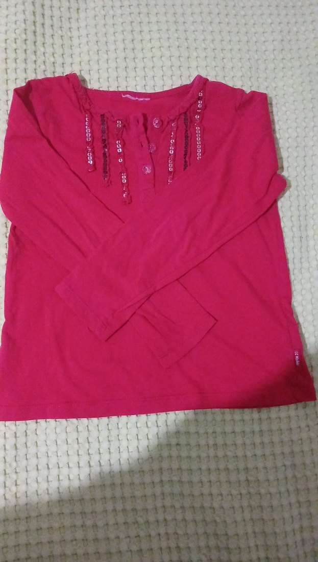 6-7 Yaş Kırmızı Uzun Kollu Kız Çocuk Tişörtü - Görsel 3