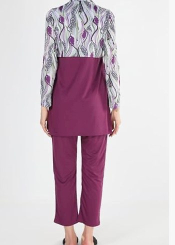 Mor Bağlama Desenli Uzun Kollu tesettür mayo 3lü - Görsel 6