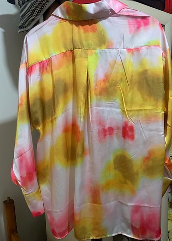 Çok Renkli Bohem Uzun Kollu saten Gömlek - Görsel 2