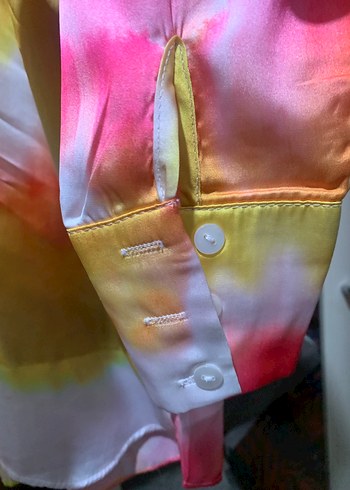 Çok Renkli Bohem Uzun Kollu saten Gömlek - Görsel 6