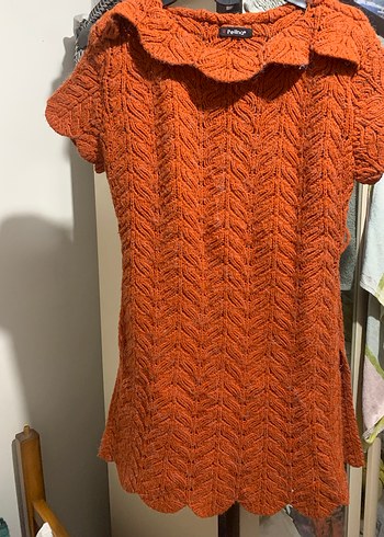 Vintage Kısa Kollu V Yakalı Örgü yünlü  Elbisesi - Görsel 2