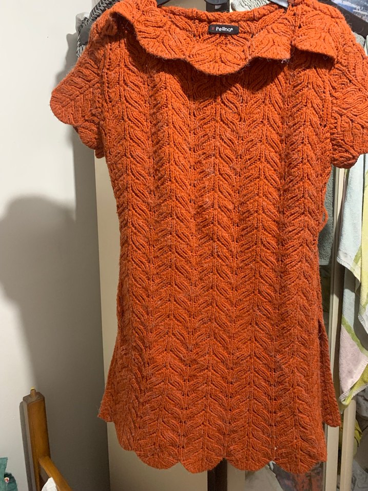 Vintage Kısa Kollu V Yakalı Örgü yünlü  Elbisesi - Görsel 2