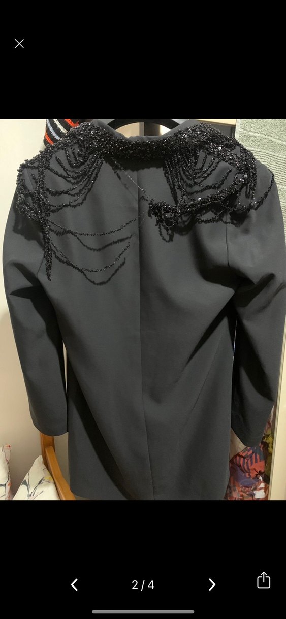 Siyah Düğmeli Uzun Kadın Takım Ceketi - Görsel 2