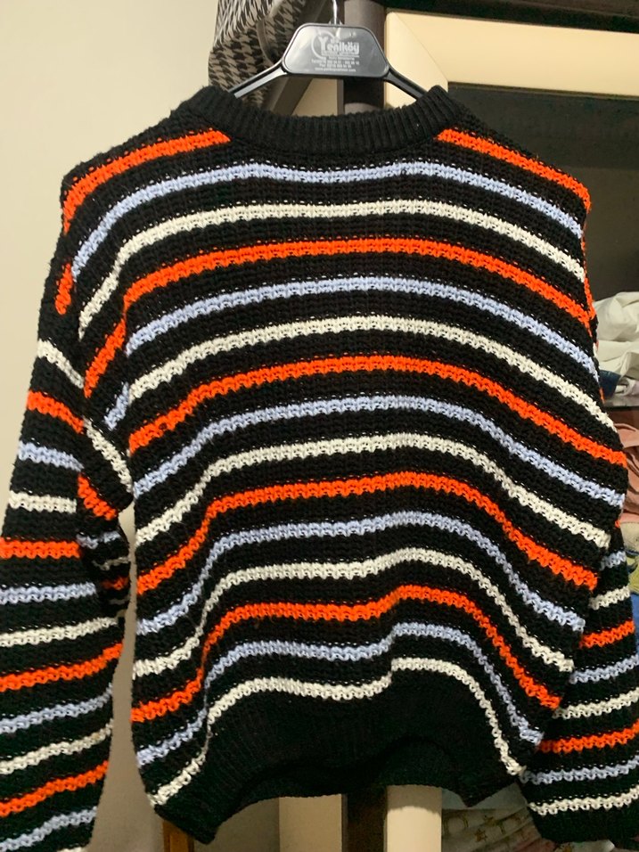 Çok Renkli Çizgili Örgü Kadın Kazak - Görsel 2