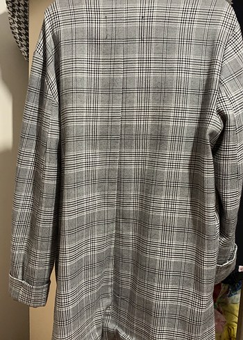 Pull and bear Gri Ekose Kadın Midi Blazer Ceket - Görsel 3