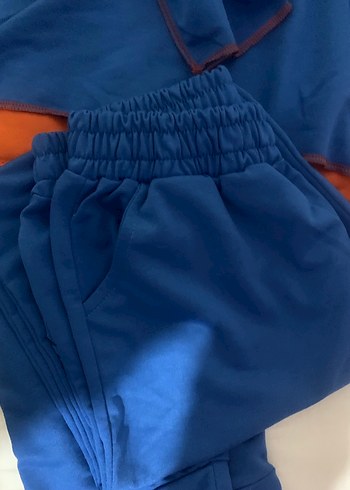 Tesettür Mavi Kapüşonlu Fermuarlı Polar Sweatshirt takım 2 Li - Görsel 4