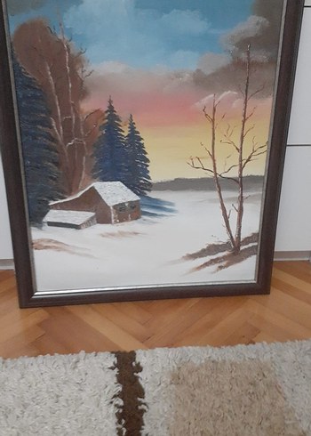 Diğer Kahverengi Çerçeveli Kış Manzarası Tablosu
