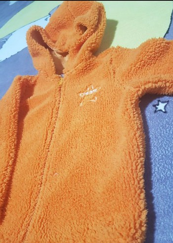 12-18 Ay Beden Turuncu Kapüşonlu Erkek Çocuk Polar Ceket kız erkek kullanabilir