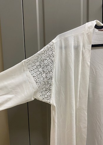 Uzun Beyaz Bohem Kadın Sabahlık - Görsel 2
