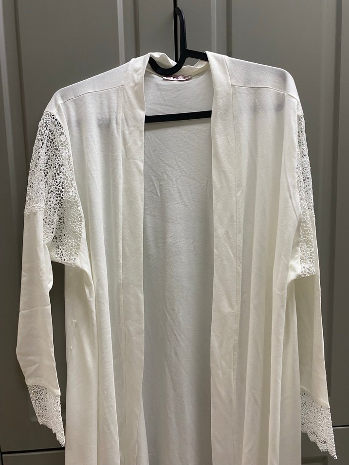 Uzun Beyaz Bohem Kadın Sabahlık - Görsel 4