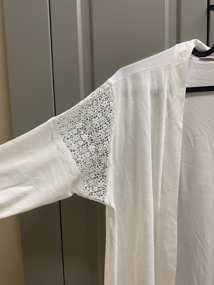 Uzun Beyaz Bohem Kadın Sabahlık - Görsel 2