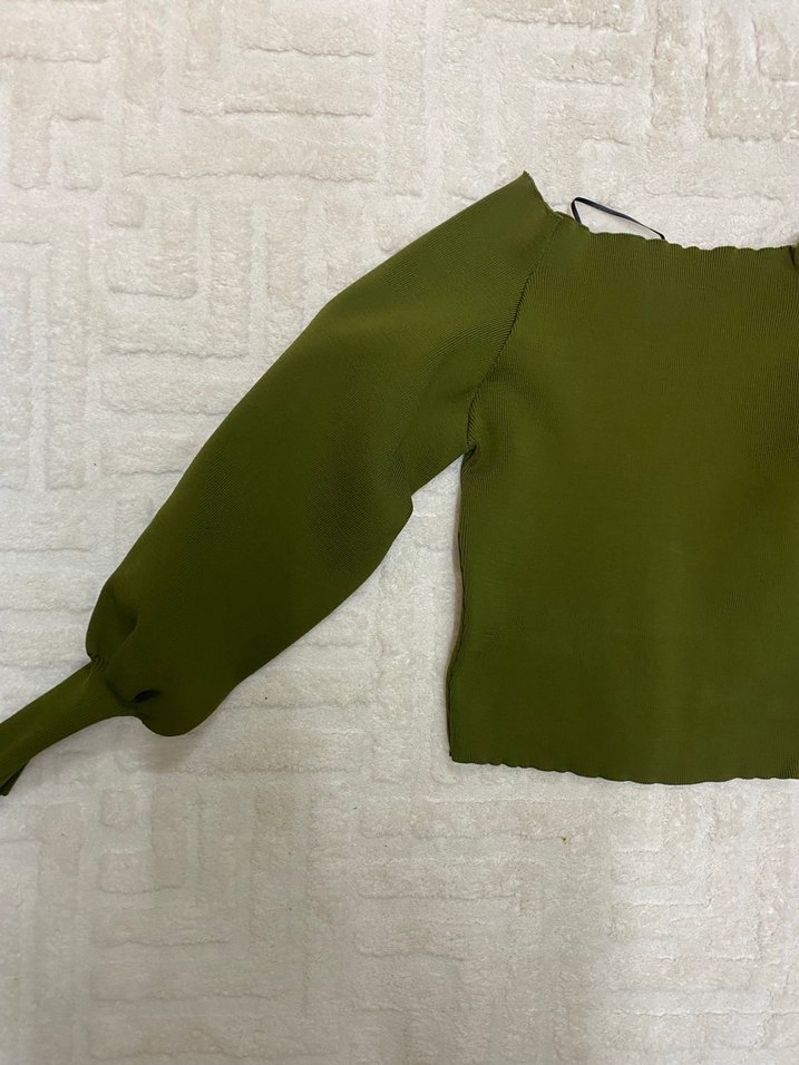 Kahverengi Boğazlı, Kemerli Kadın Bluz - Görsel 3