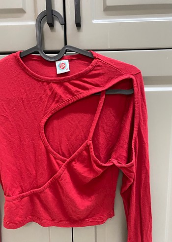 Kırmızı Uzun Kollu Fitted Bluz - Görsel 2