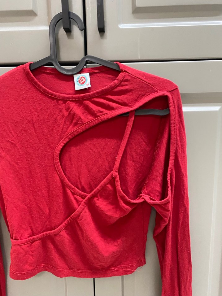 Kırmızı Uzun Kollu Fitted Bluz - Görsel 2