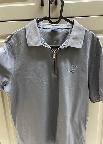 Gri Denim Polo Tişört, Fermuarlı, Bol Kesim - Görsel 4