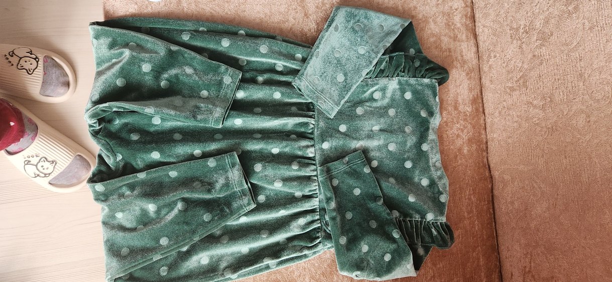 Uzun Kollu Puantiyeli Fırfırlı kadife kız tulum Hm - Görsel 3