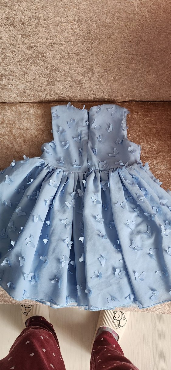 Mavi Nakışlı kelebek desenli Kız Çocuk Elbisesi - Görsel 2