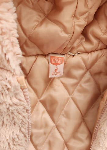 Pembe Kapüşonlu Peluş Kız Çocuk Mont - Görsel 2