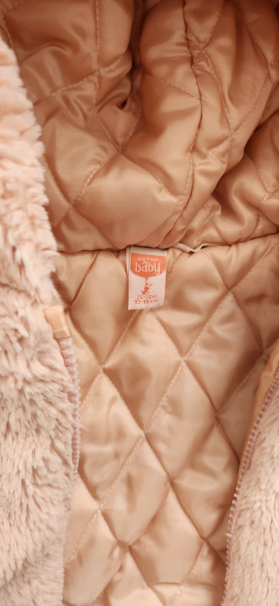 Pembe Kapüşonlu Peluş Kız Çocuk Mont - Görsel 2