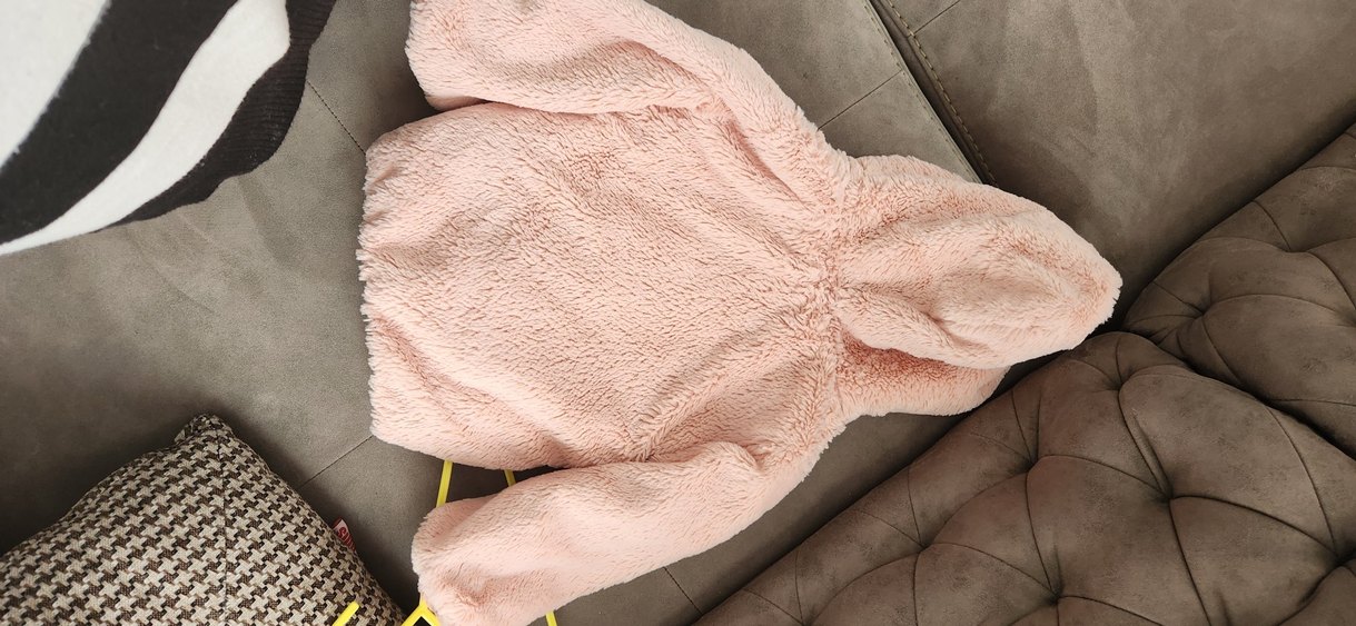 Pembe Kapüşonlu Peluş Kız Çocuk Mont - Görsel 3