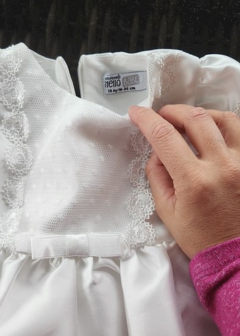 Kız Çocuk Beyaz Dantel Detaylı Kısa Kollu Elbise - Görsel 3