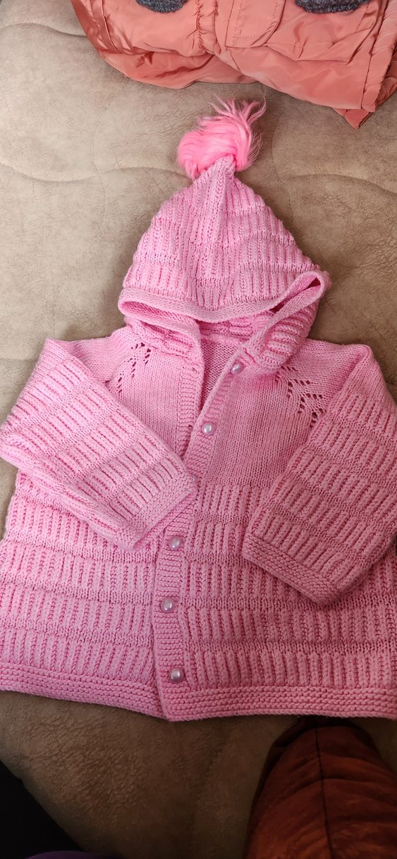 Kız Çocuk Pembe Kapüşonlu Örgü Hırka - Görsel 2