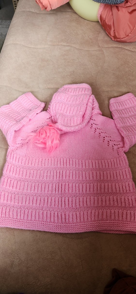 Kız Çocuk Pembe Kapüşonlu Örgü Hırka - Görsel 3