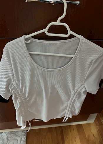 Beyaz  Pamuklu Kısa Kollu Kadın crop - Görsel 4