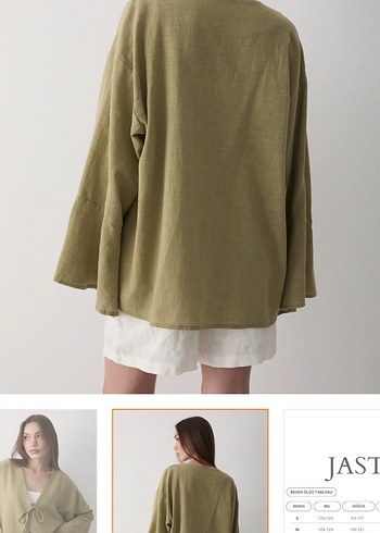 Kadın haki çift bağlama keten kimono - Görsel 7