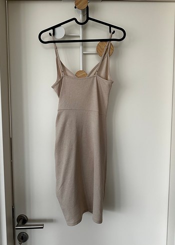 Bej Drapeli Midi H&M Elbise - Görsel 3