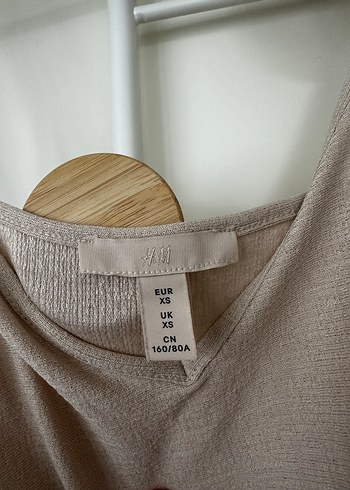 Bej Drapeli Midi H&M Elbise - Görsel 5