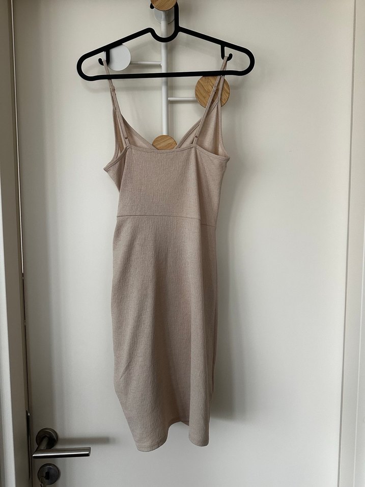 Bej Drapeli Midi H&M Elbise - Görsel 4