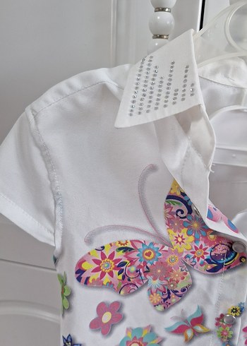 kiz çocuk kısa kollu bağlamalı gömlek - Görsel 3