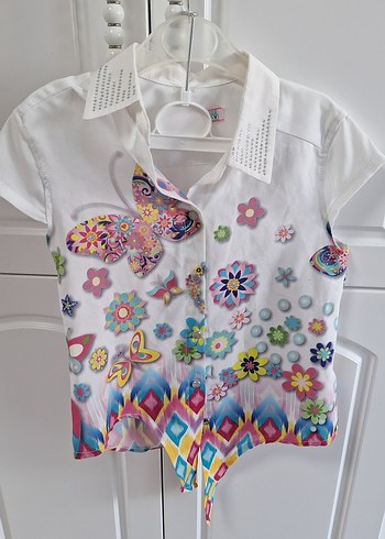 kiz çocuk kısa kollu bağlamalı gömlek - Görsel 2