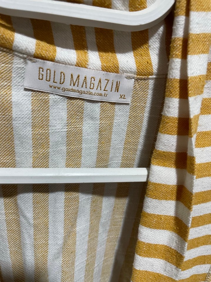 Sarı Çizgili Keten Kadın Ceket - Görsel 2