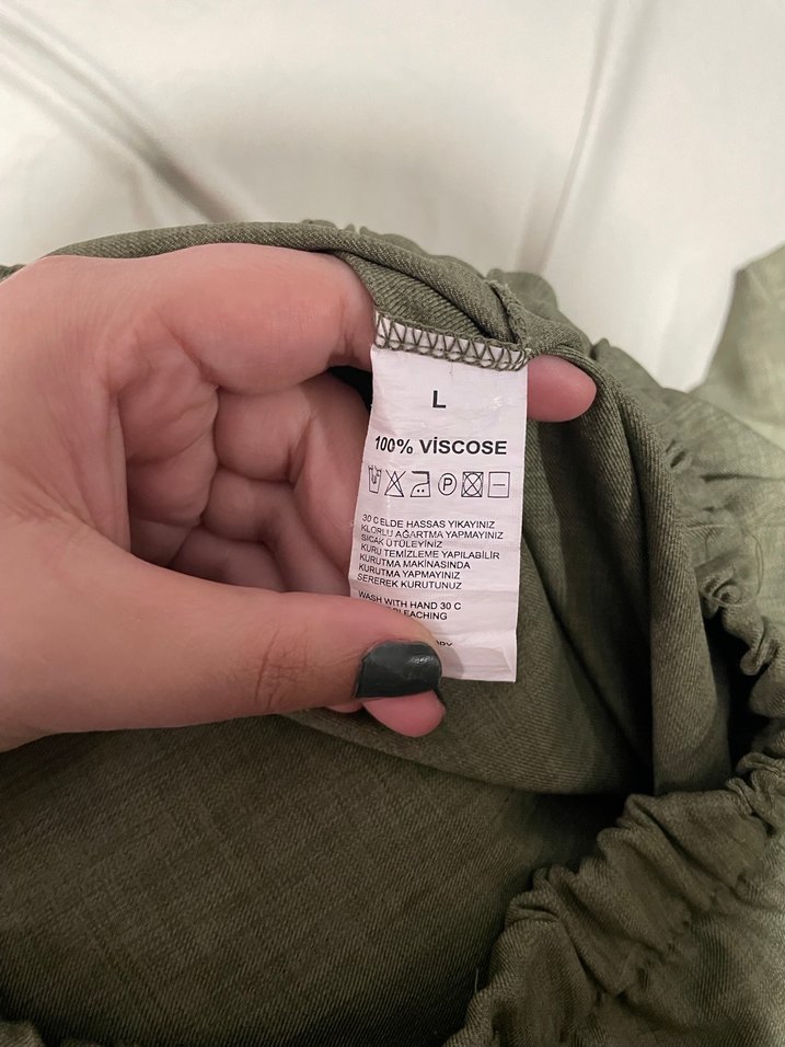 Haki Kemerli Keten Kadın Pantolon - Görsel 3