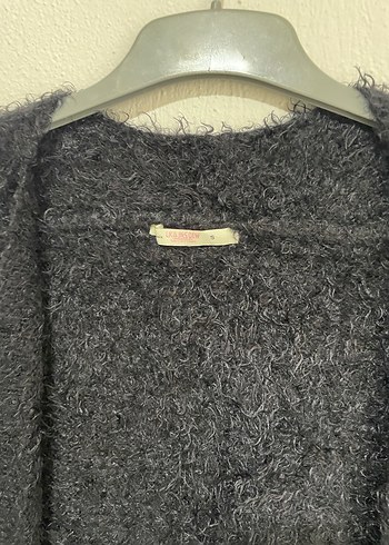 Kürk Detaylı Gri - siyah Kadın Hırka - Görsel 3