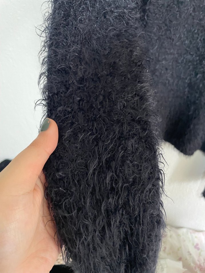 Kürk Detaylı Gri - siyah Kadın Hırka - Görsel 2