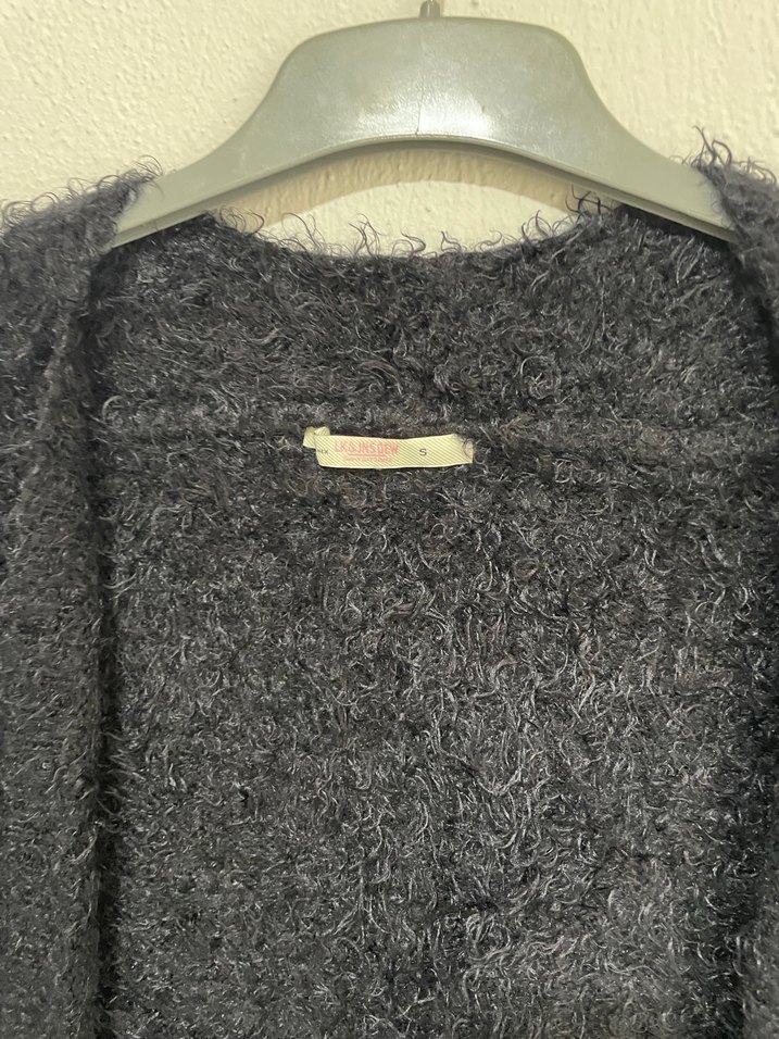 Kürk Detaylı Gri - siyah Kadın Hırka - Görsel 3