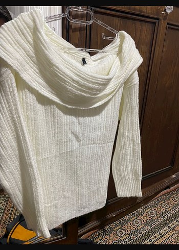 Kadın Beyaz Triko Kayık Yaka Kazak - Görsel 2