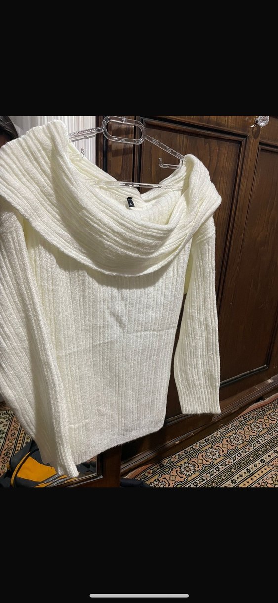 Kadın Beyaz Triko Kayık Yaka Kazak - Görsel 2