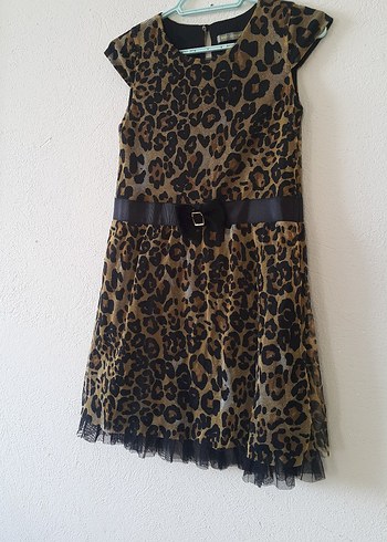Kız Çocuk Leopar Desenli Kemerli Elbise - Görsel 2