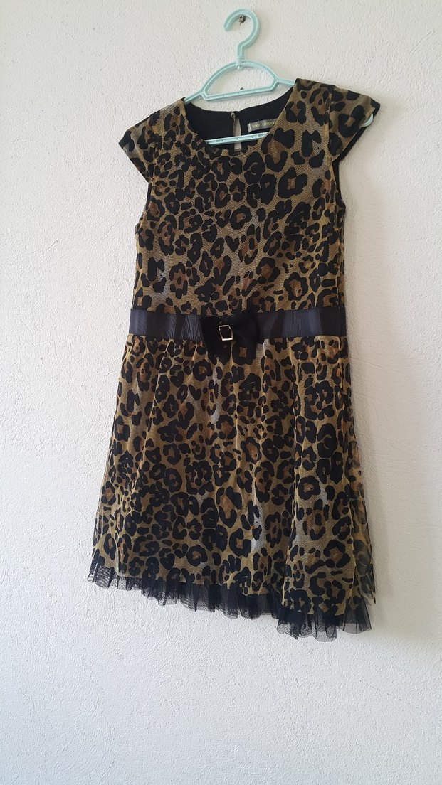 Kız Çocuk Leopar Desenli Kemerli Elbise - Görsel 2