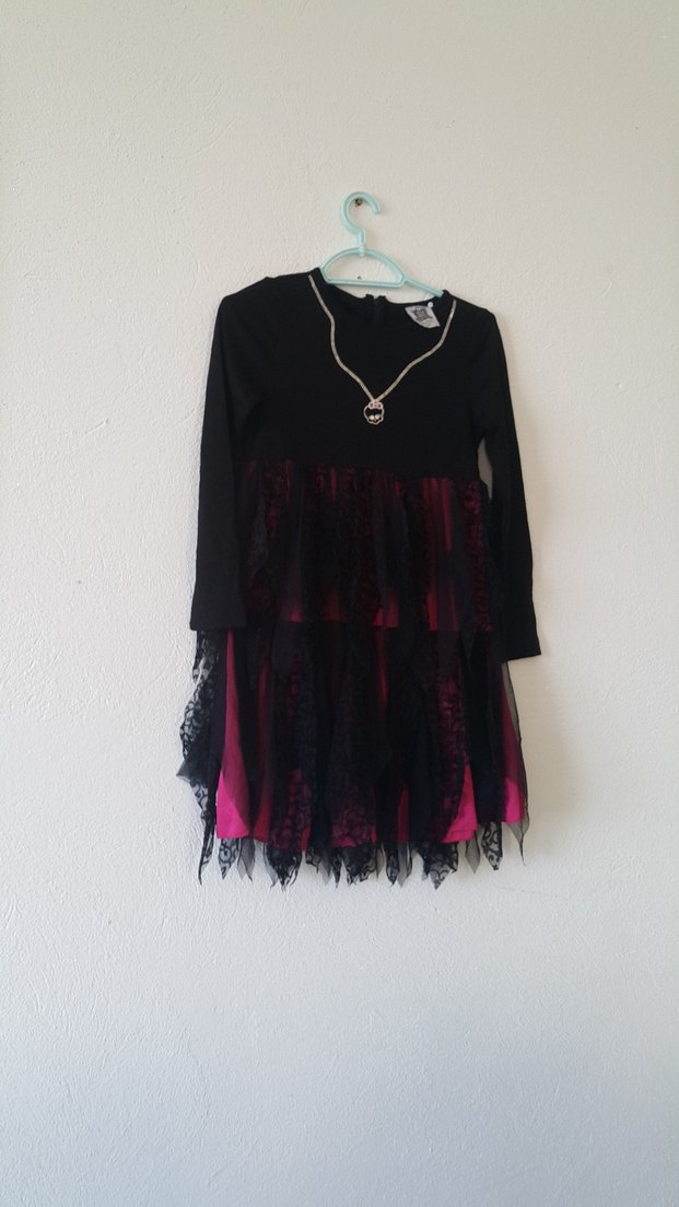 Kız Çocuk Siyah-Pembe Dantelli Gotik Elbise - Görsel 2