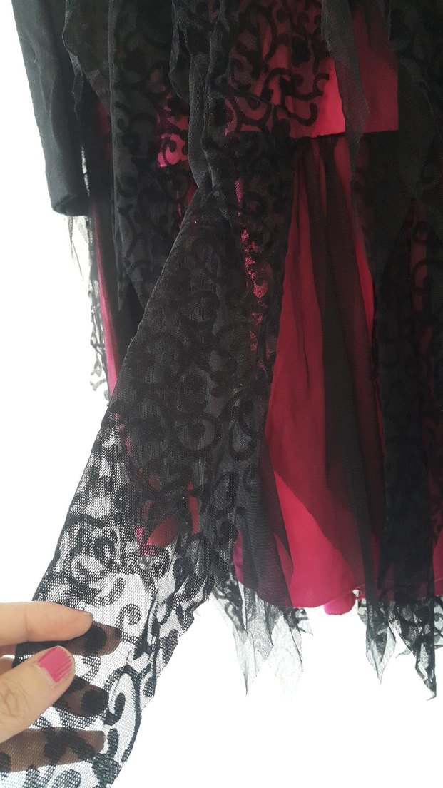 Kız Çocuk Siyah-Pembe Dantelli Gotik Elbise - Görsel 4