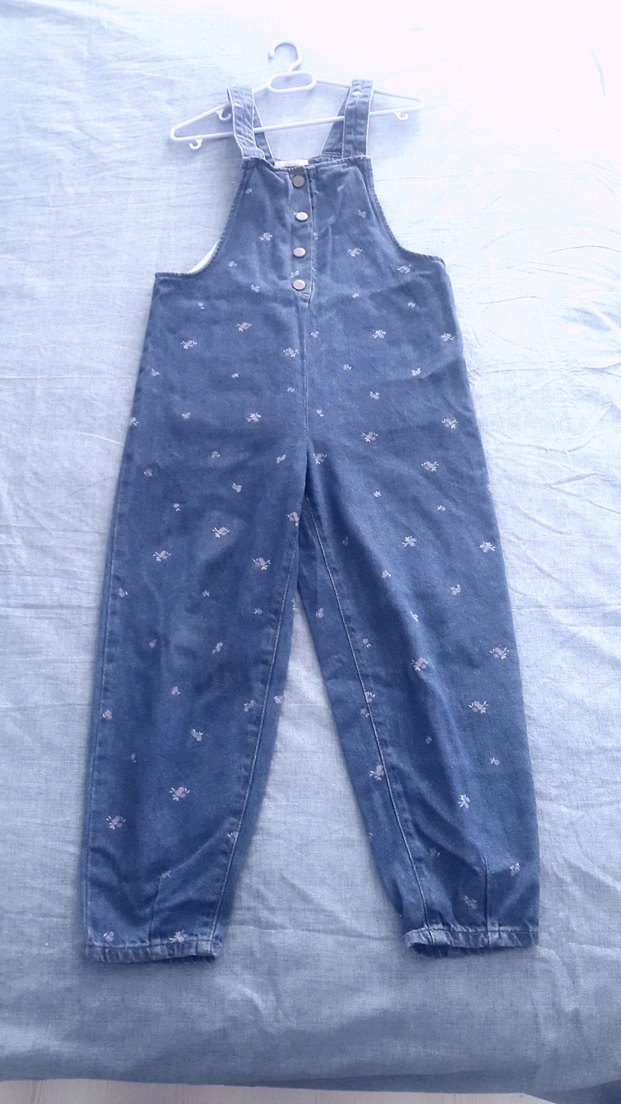 Kızlar için düğmeli bol kesim kot tulum - Görsel 5